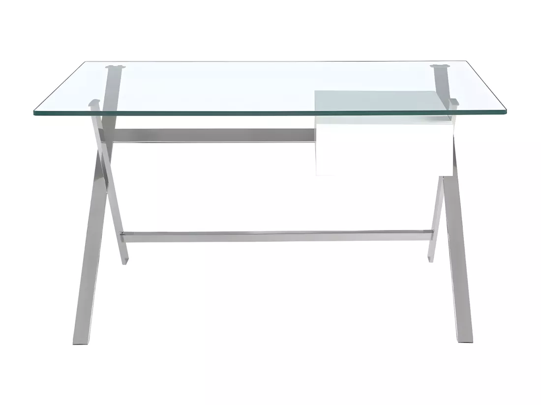 Bureau en bois blanc et acier chromé avec plateau en verre trempé 3255 ANGEL CERDA