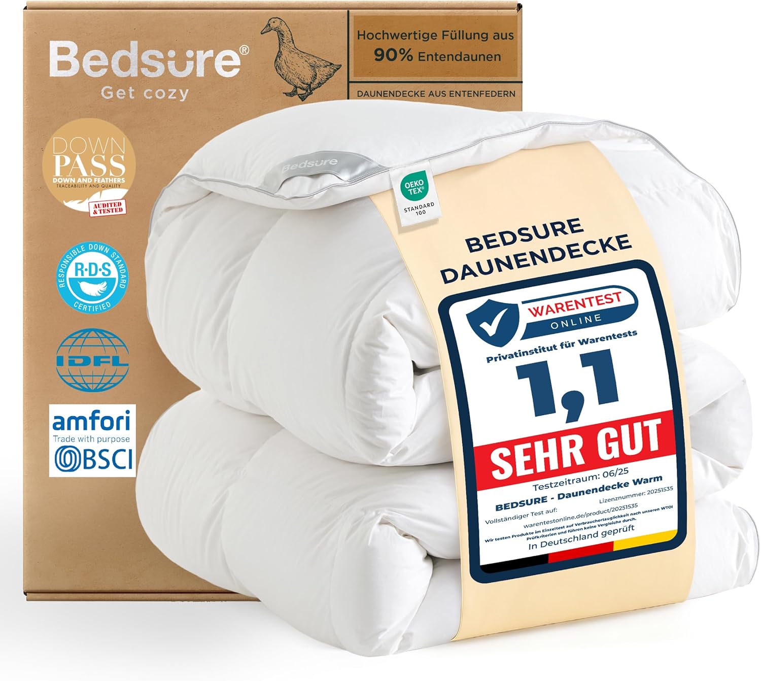 BEDSURE Daunendecke 135x200 Daunen Bettdecke - Warm Winterdecke 90% Daunen und 10% Federn 880 gr. Füllung, Federbettdecke with Öko-Tex, RDS in Deutschland, Waschbar Steppdecke Weiß