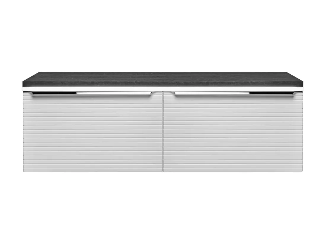 Meuble sous vasque suspendu strié blanc avec planche - 120 cm - LATOMA