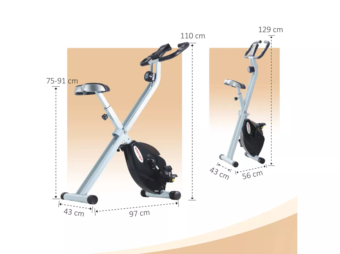 Vélo d'appartement pliant, vélo fitness silencieux vélo d'intérieur avec résistance magnétique à 8 niveaux, capteur de fréquence cardiaque, siège réglable, écran LCD et roulettes, blanc