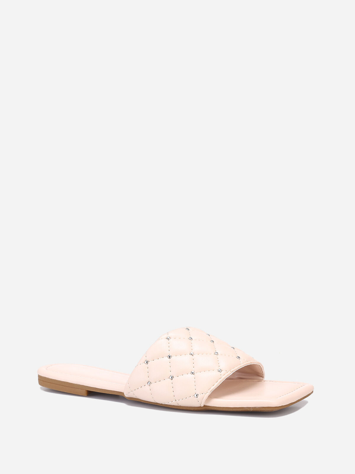 Mules matelassées avec clous- Beige