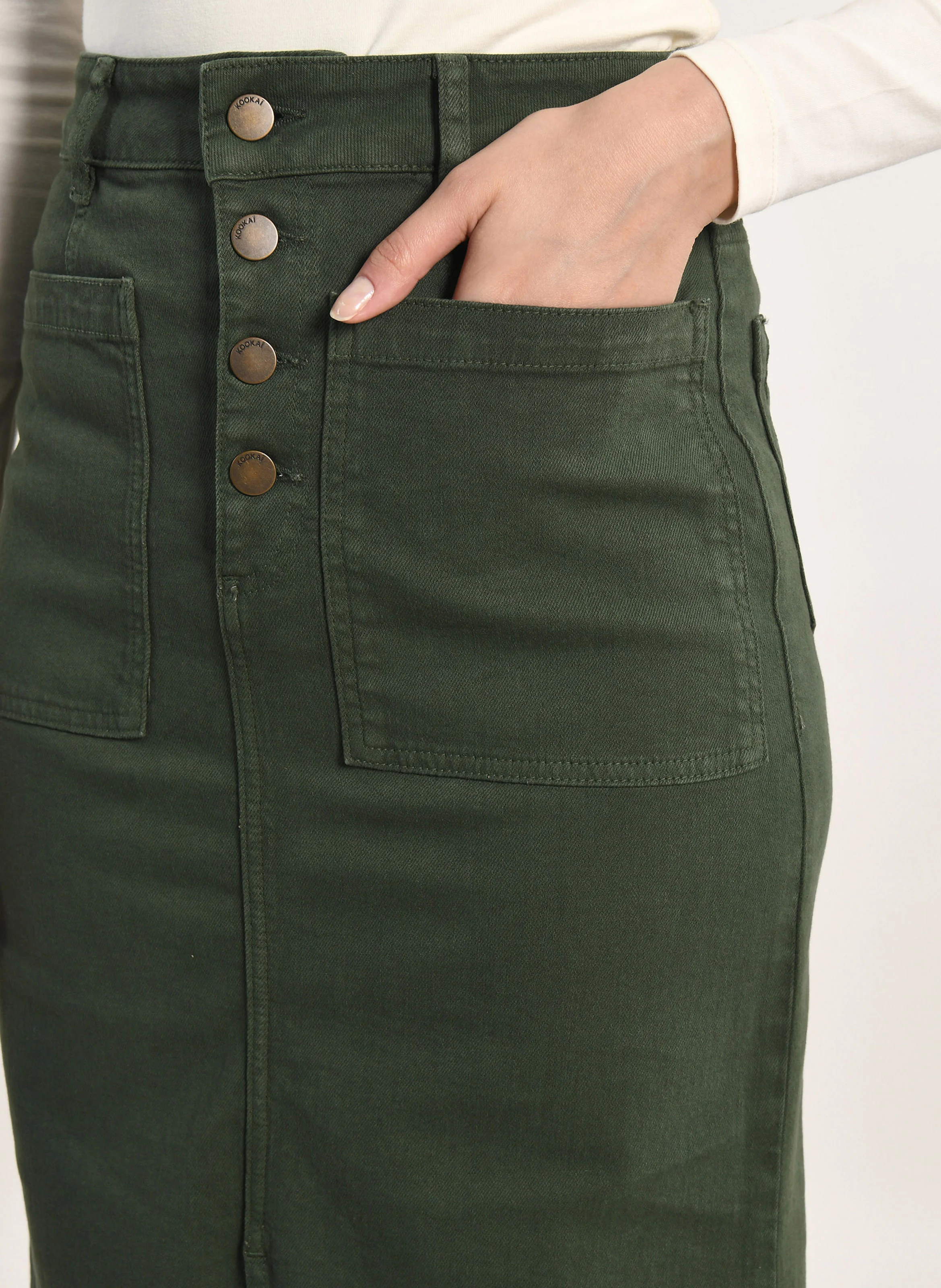 THADEE - Jupe midi en coton | Kaki