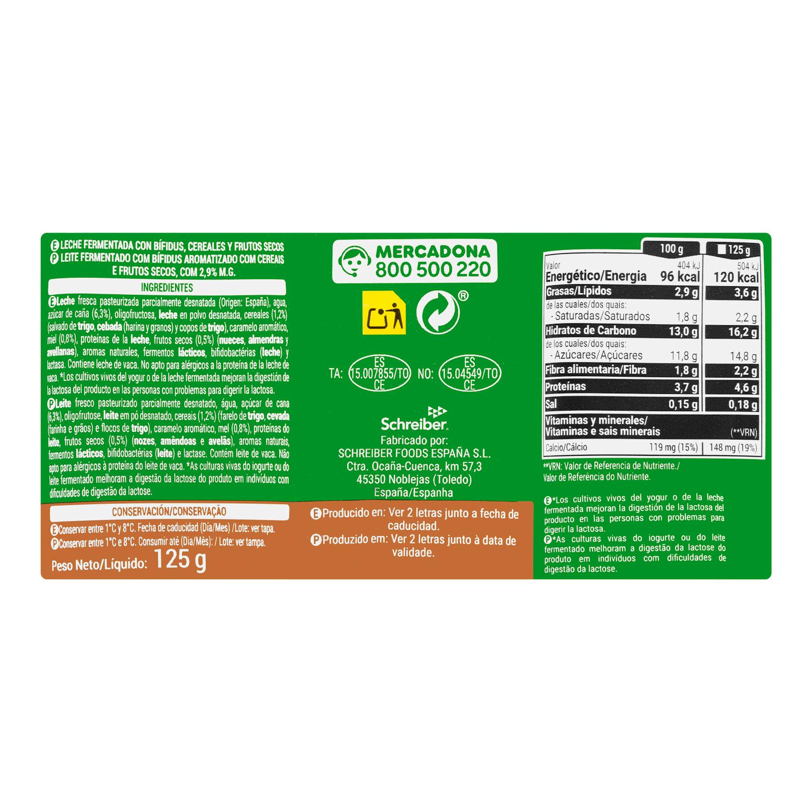 Bifidus probiotique aux céréales et fibres Hacendado