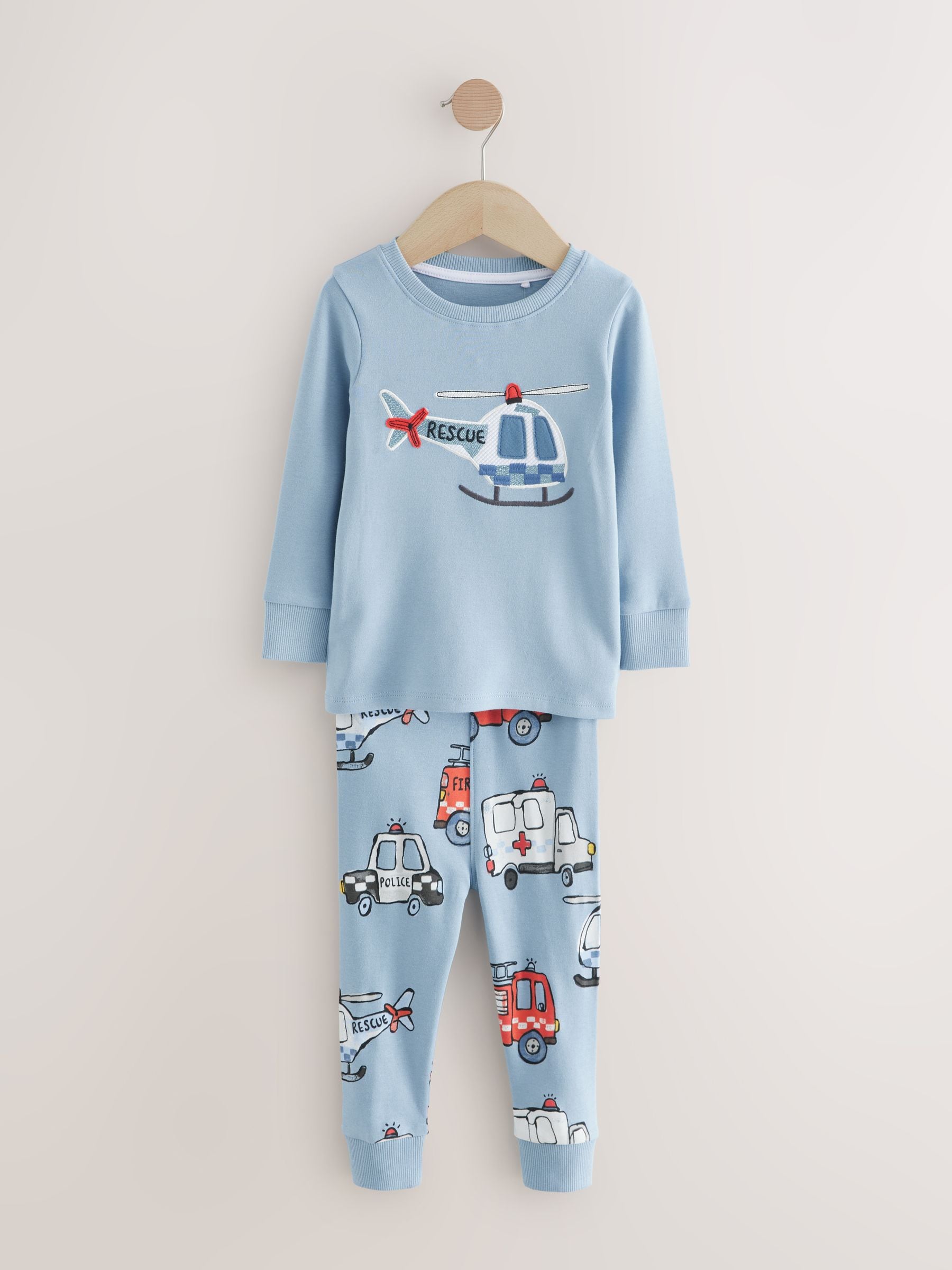Rood/ blauw met hulpverleningsvoertuig - Mini Knusse Pyjama's 3 Set (9mnd-10jr)