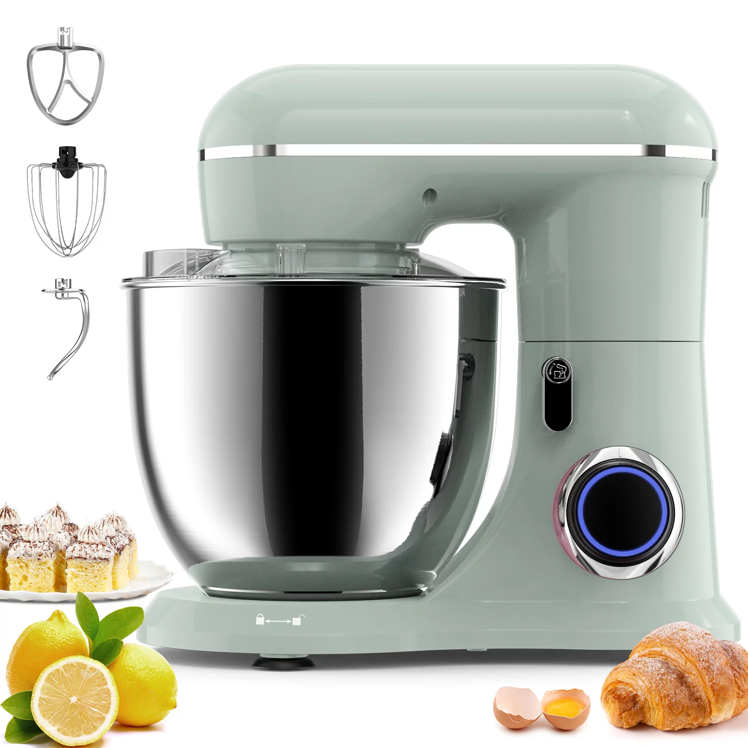 Batedeira de pedestal Samsaimo, 6,5 QT, 660 W, 10 velocidades, cabeça inclinável, batedeira elétrica de cozinha com tigela, gancho para massa, batedor e fouet para a maioria dos cozinheiros domésticos.