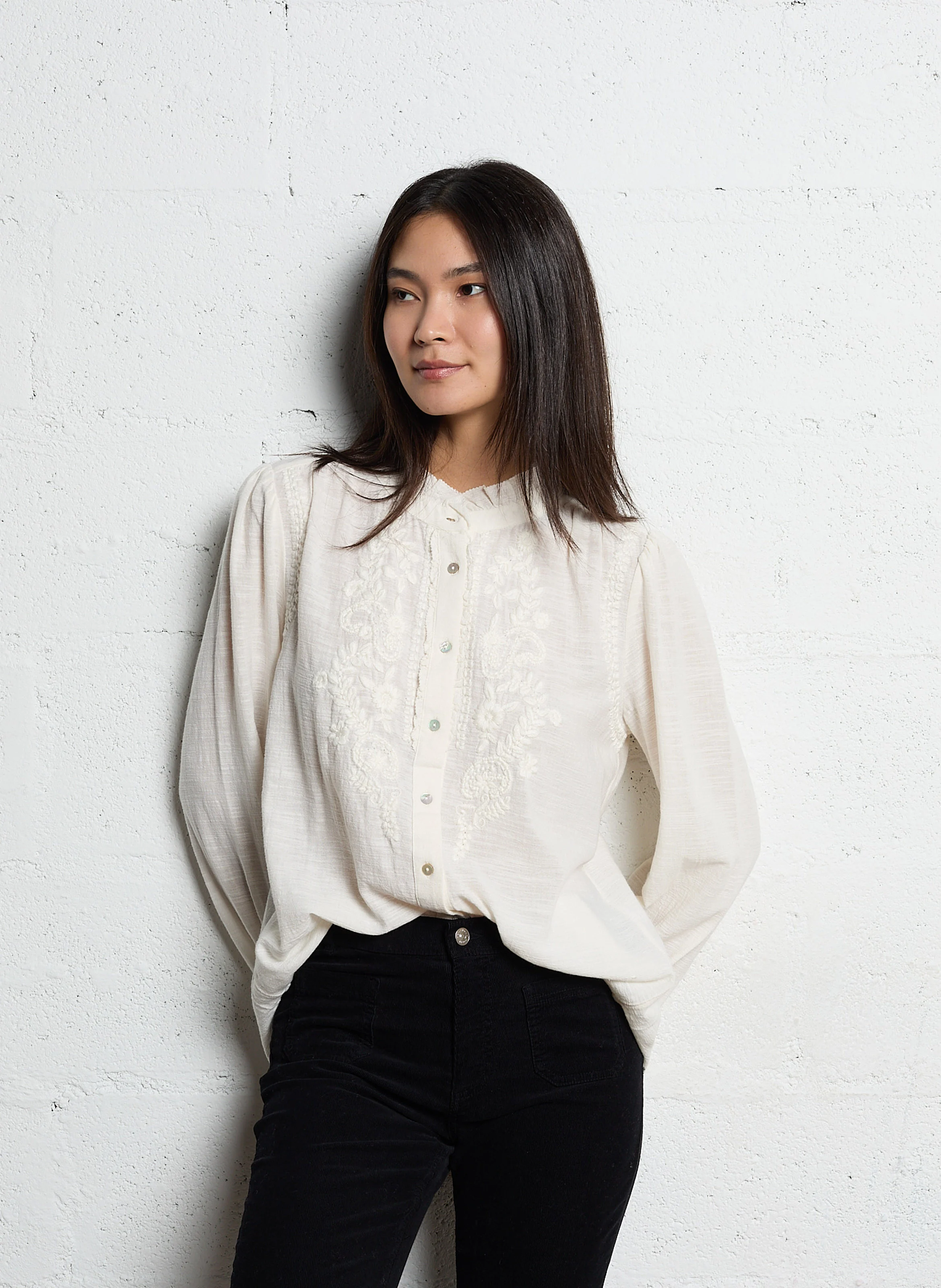 BROOKE - Chemise brodée en coton| Blanc