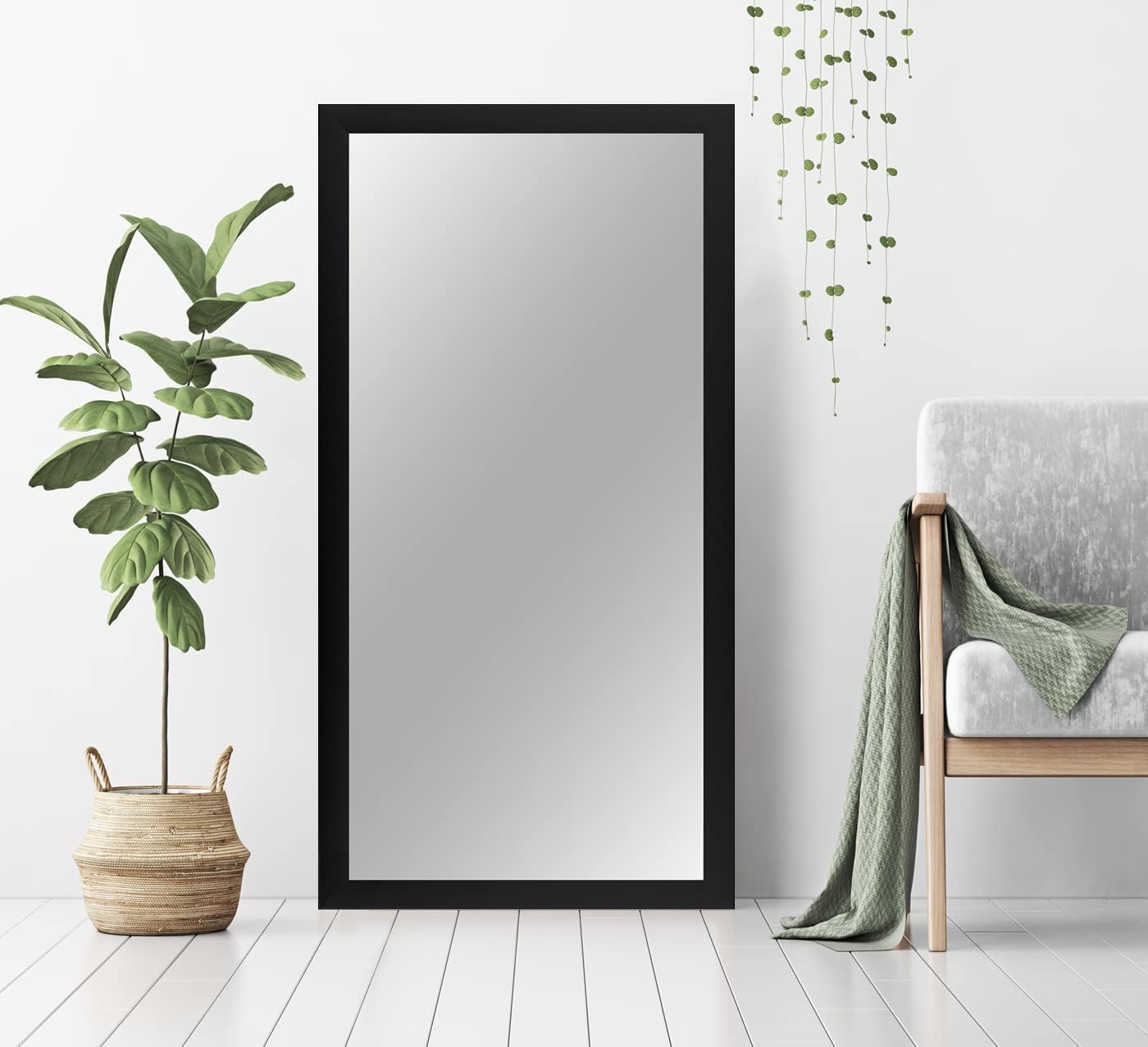 Wandspiegel 80 x 120 cm (Außenmaß) in Schwarz matt | Farbe und Größe wählbar | Ganzkörperspiegel | Bad & Flur Spiegel | mit Holz Rahmen | Made IN Germany