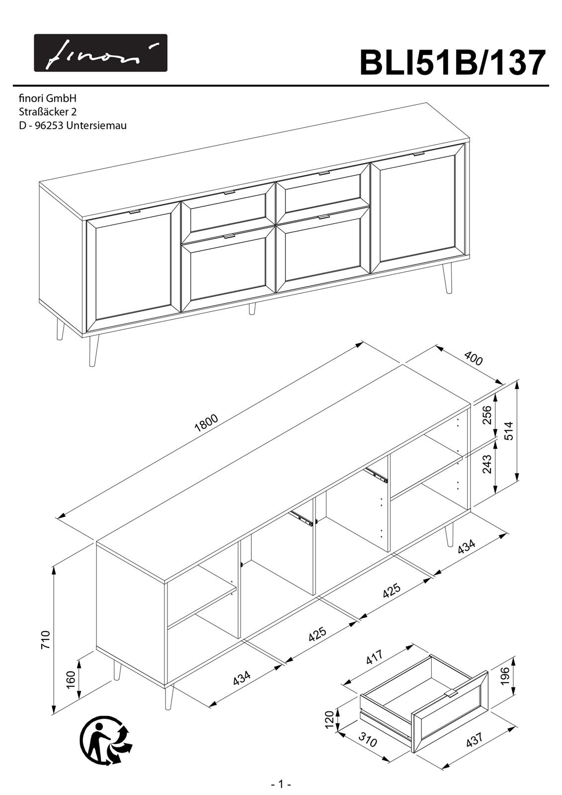 Highboard BALI 101,4 x 139 cm Sonoma Eiche/ Rafia Geflecht