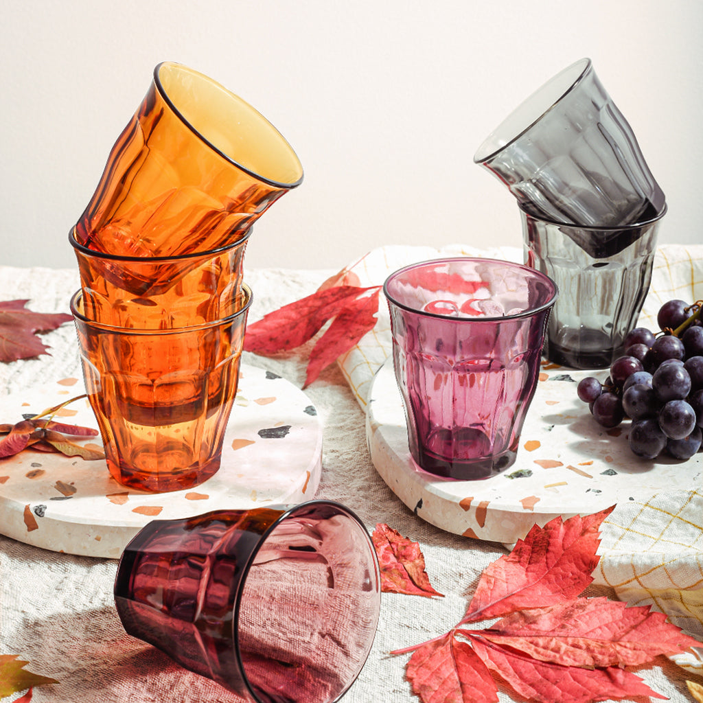 Le Picardie®  - Verre de table 25 cl - Panaché de 3 couleurs: Gris, Prune et Vermeil (Lot de 12)