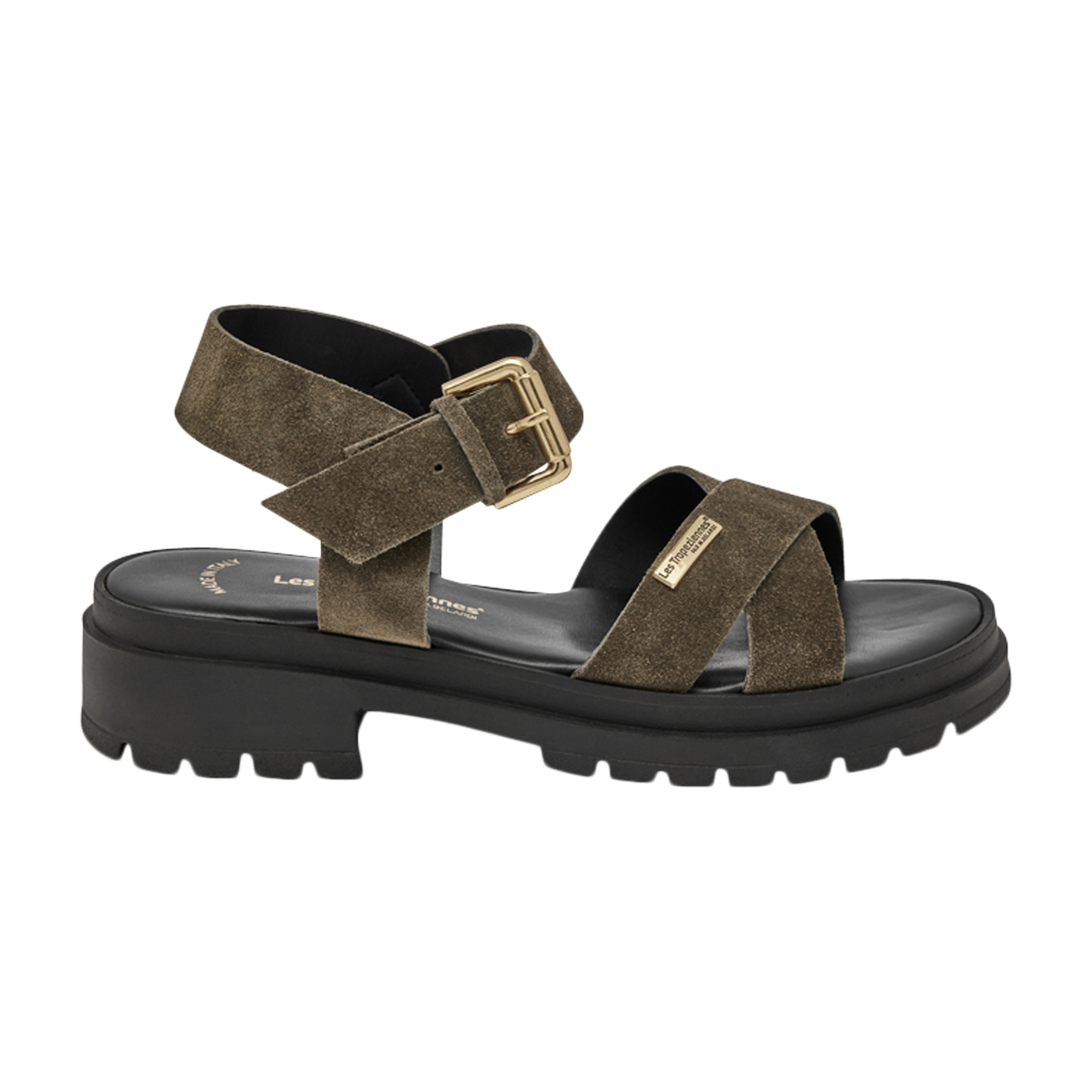 Sandales plates cuirtihasued | Kaki