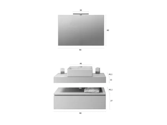 Ensemble de salle de bain 5 pièces ASTRA blanc mat/chêne miel