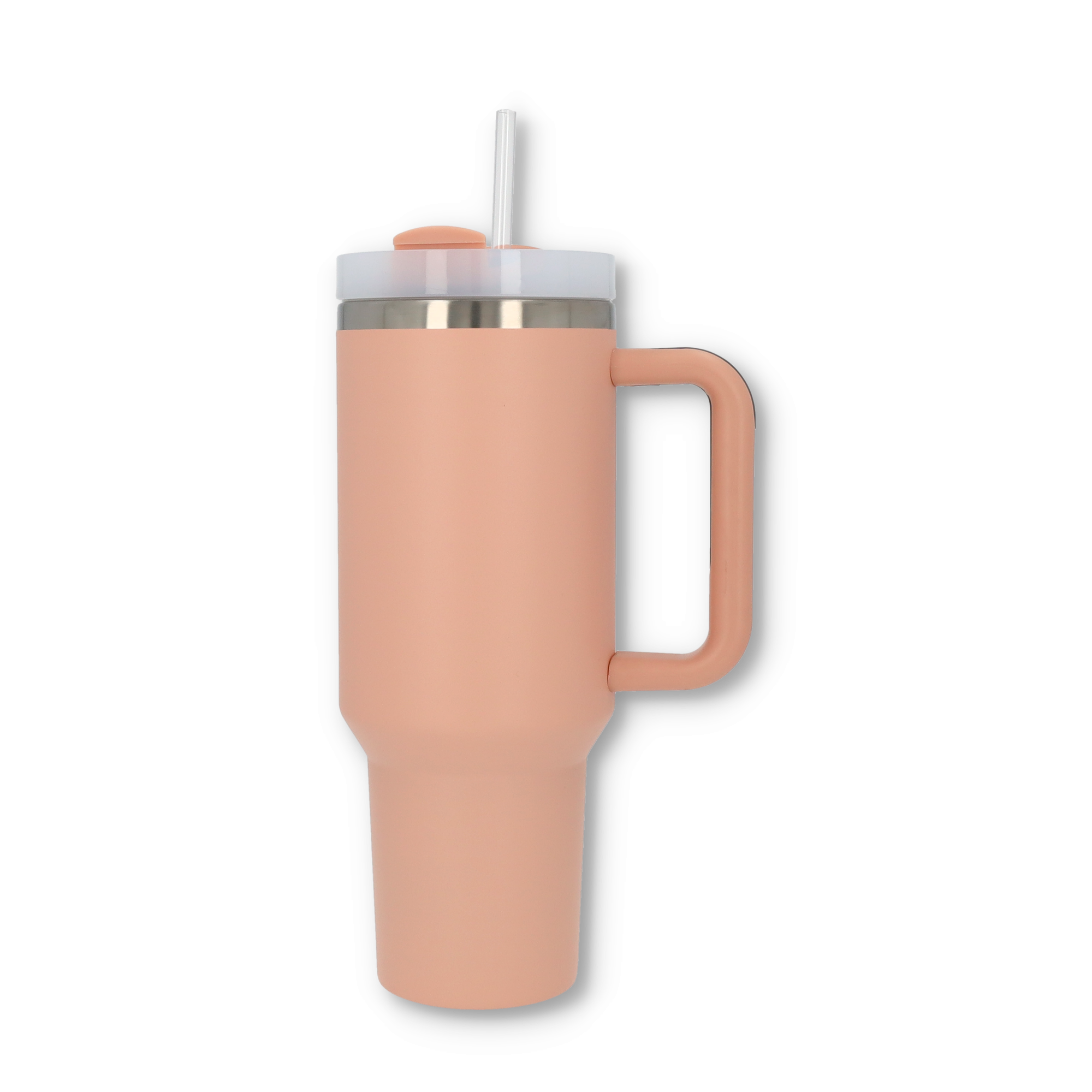 (1.2L) Edelstahl Thermo Kaffee Becher Doppelwandiger Trinkbecher Thermoskanne mit Strohhalm - Rosa / Grau