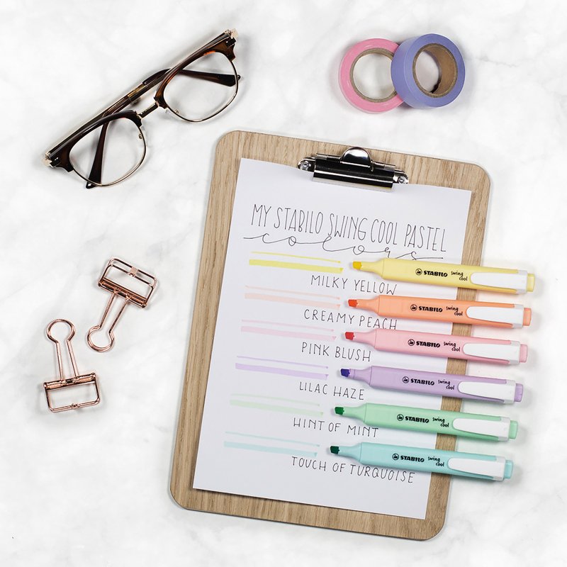 Surligneur Stabilo Swing Cool couleurs pastel assorties - Etui de 8