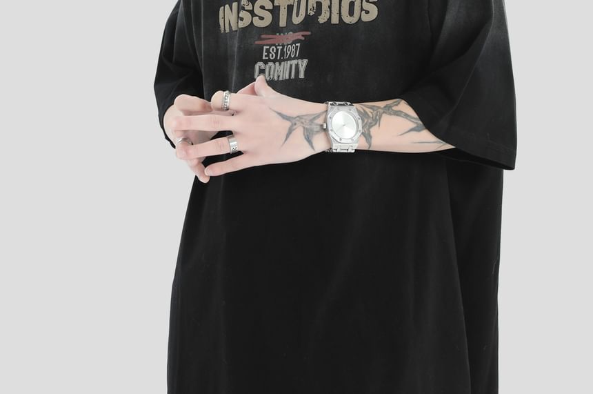 Banash - Koppels matchend T-shirt met korte mouwen en ronde hals en belettering