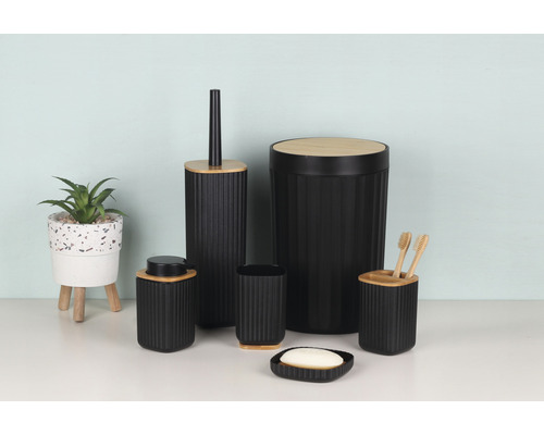 form&style 6-delige badkamerset, zwart kunststof/bamboe