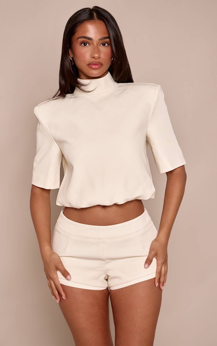 Ecru Short Mini Ajusté Petite Ensemble Coordonné