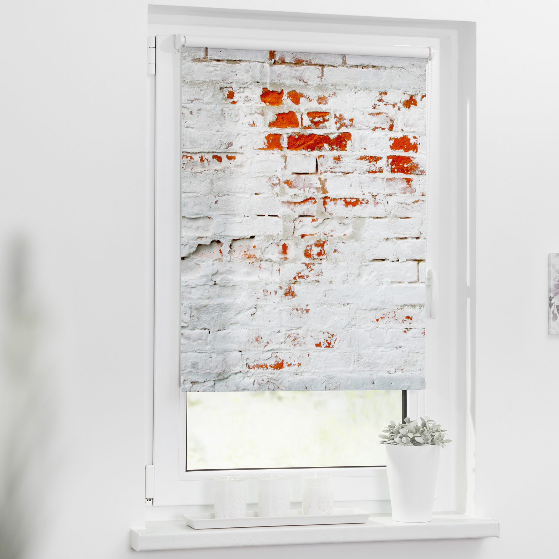 LICHTBLICK Rollo Klemmfix MAUER - weiß-rot - 45x150 cm