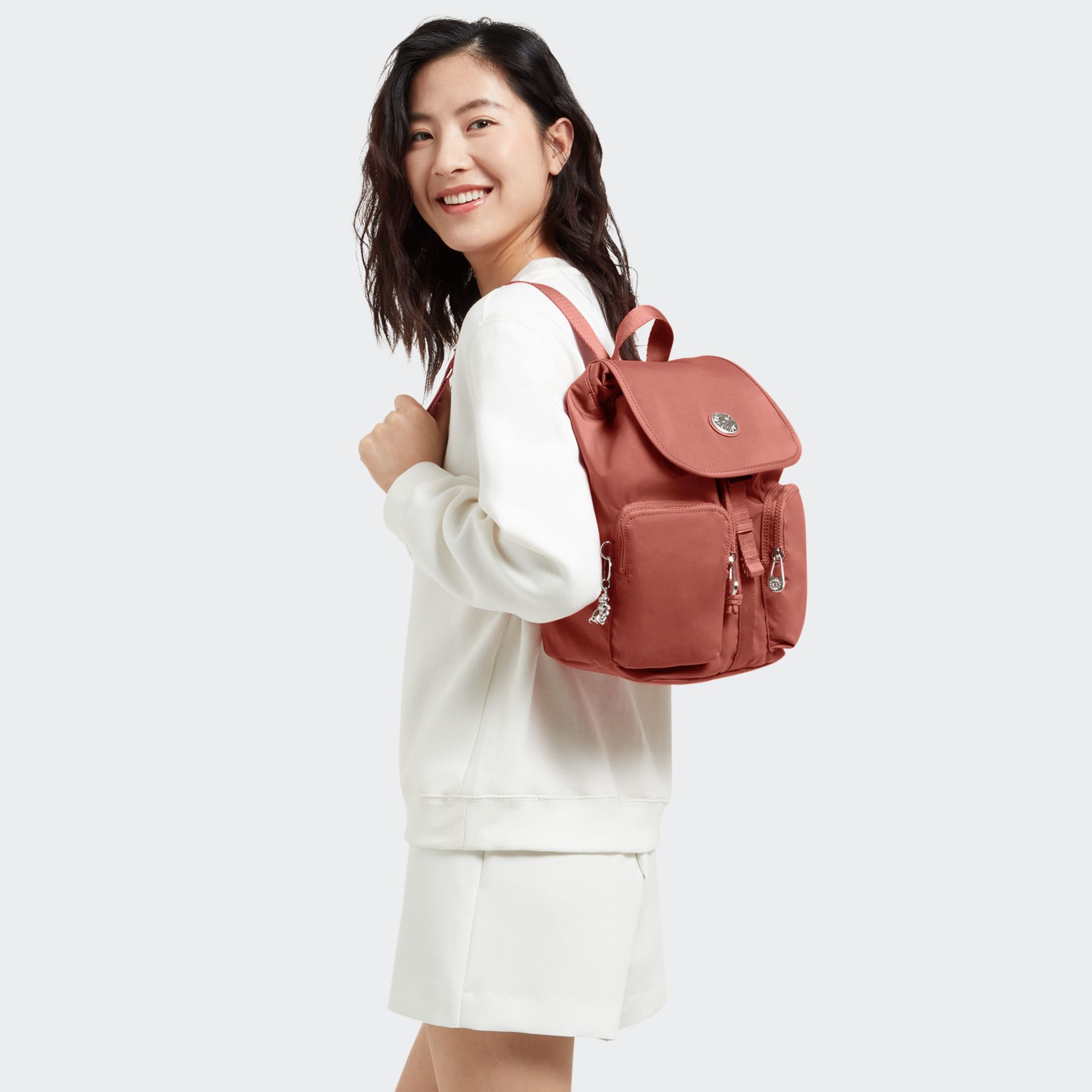 ANTO S Petit sac à dos avec cordon de serrage et poches avant - Grand Rose
