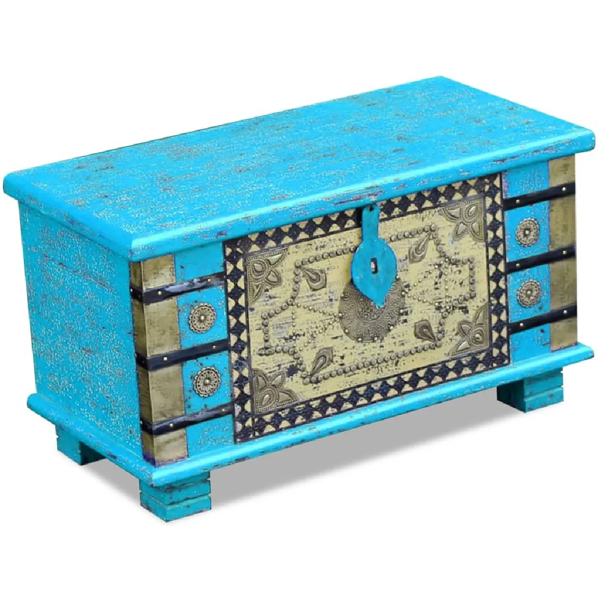 vidaXL Coffre de rangement Bois de manguier - Bleu