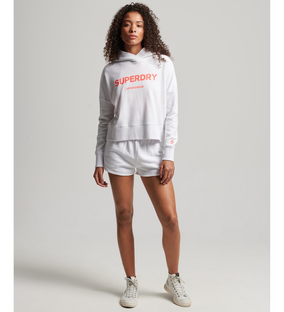 Blusa de moletom cropped Superdry Core Sport com corte quadrado, branca