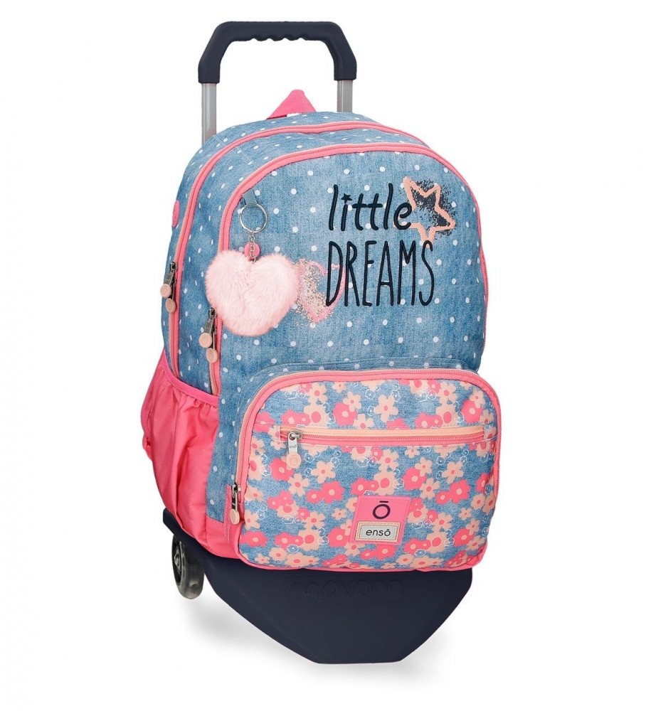 Mochila Enso Little Dreams com dois compartimentos e rodinhas, rosa