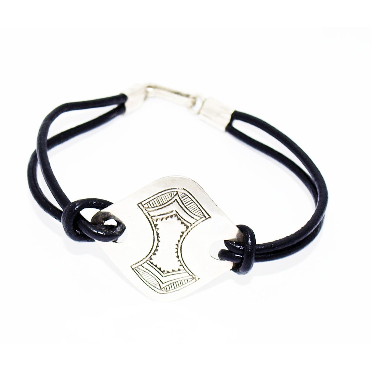 Bracelet cuir et plaque forme losange