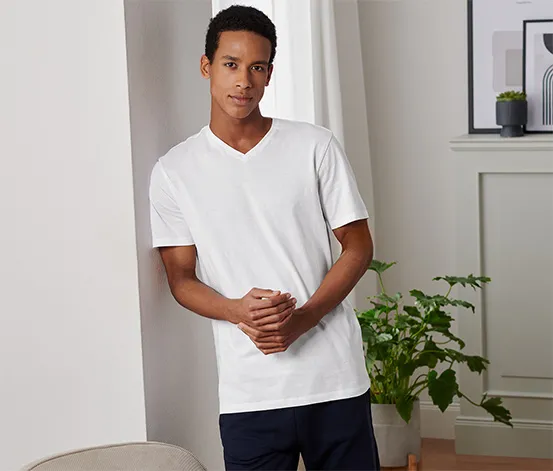 2 T-Shirts mit V-Ausschnitt, weiß