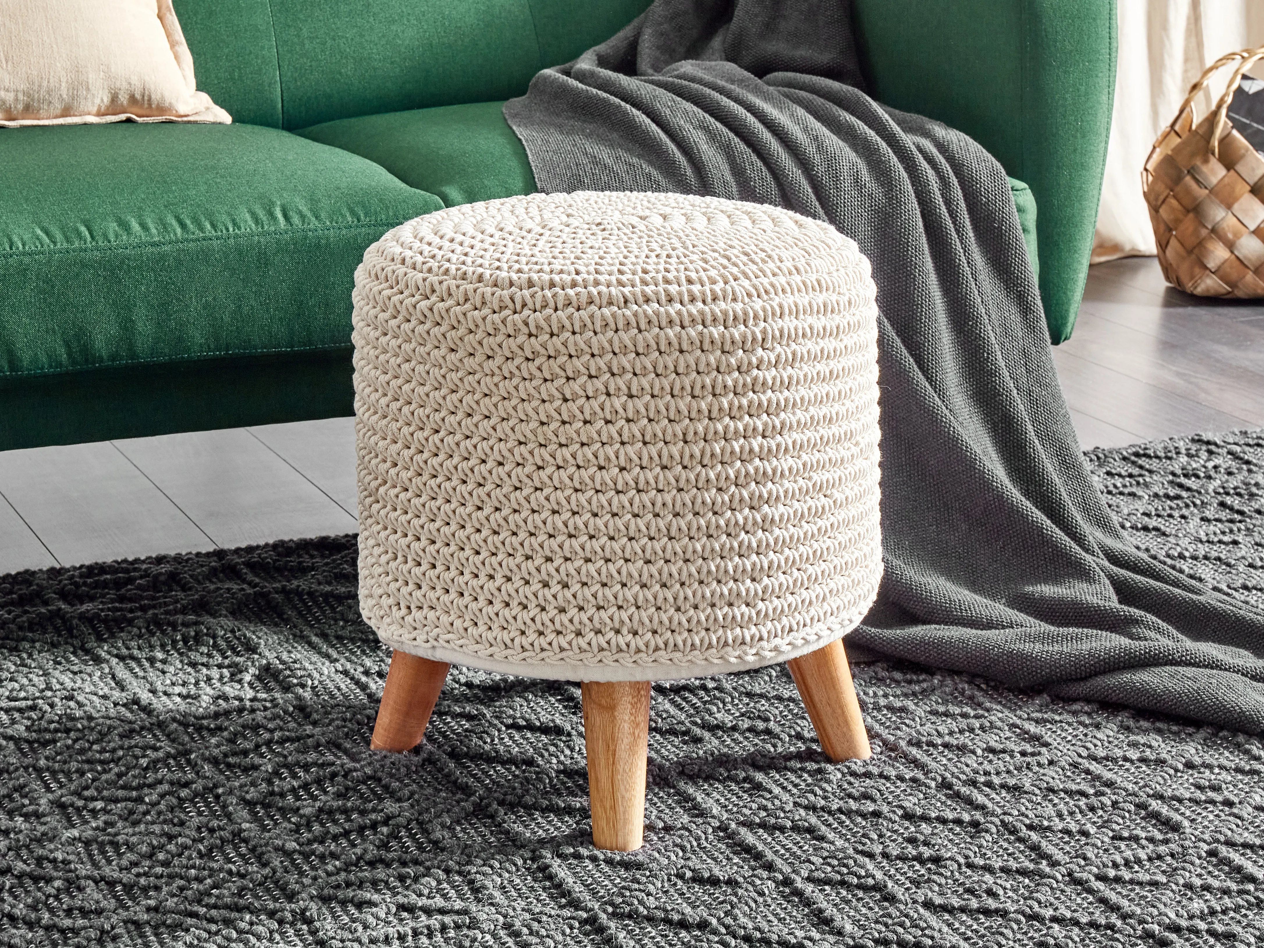 Hocker Macramé MARDAN Katoen Beige