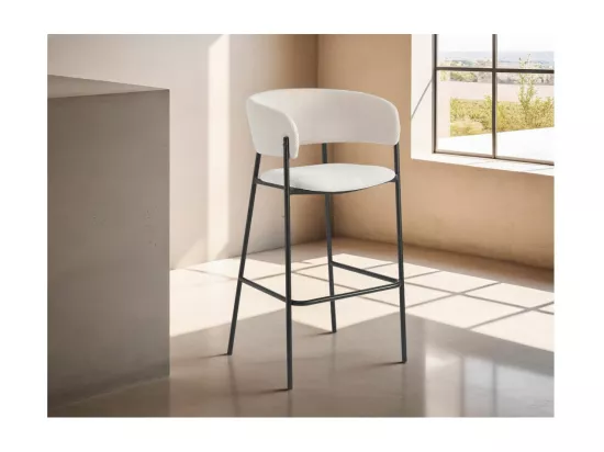 Lot de 6 tabourets de bar BOLD en velours côtelé avec pieds noirs - Beige