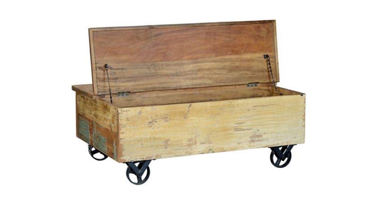 Table basse 5 tiroirs bois, métal marron 110x70x42cm - bois-métal
