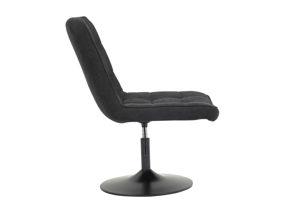 Fauteuil lounge HENRY chaise rembourrée avec base pivotante et couverture en velours côtelé noir
