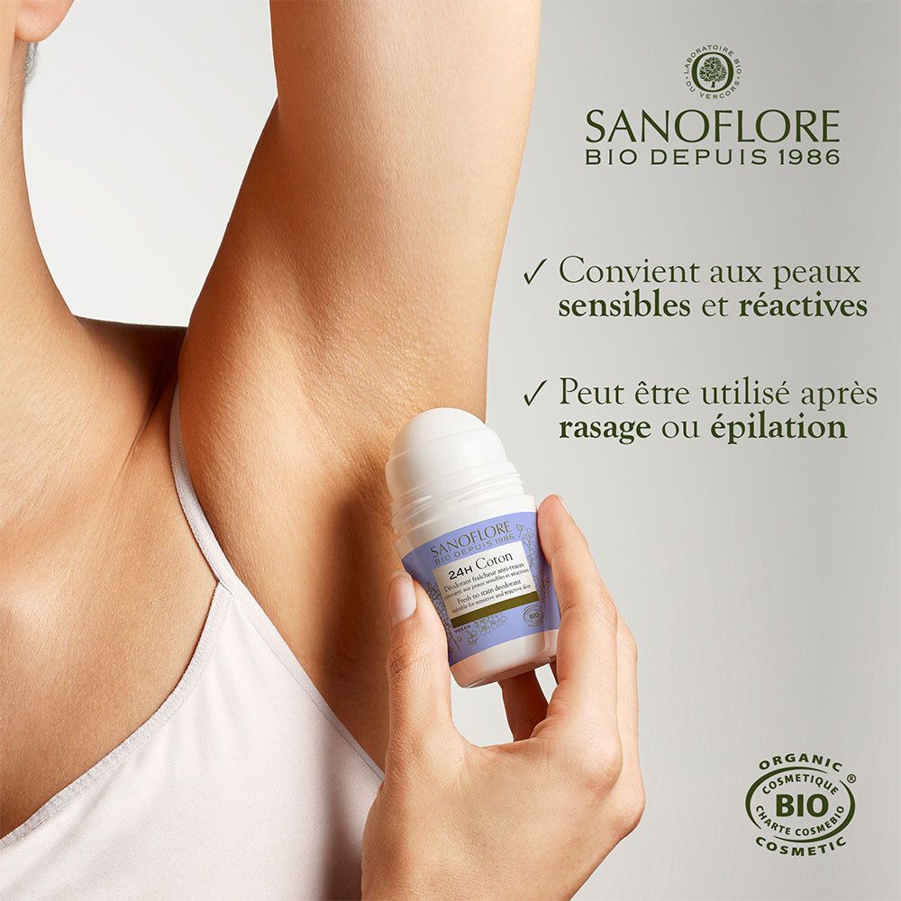 SANOFLORE Lot*2 Deodorant 24h Baumwolle Wirksamkeit 24h Bio-zertifiziert 50mlx2