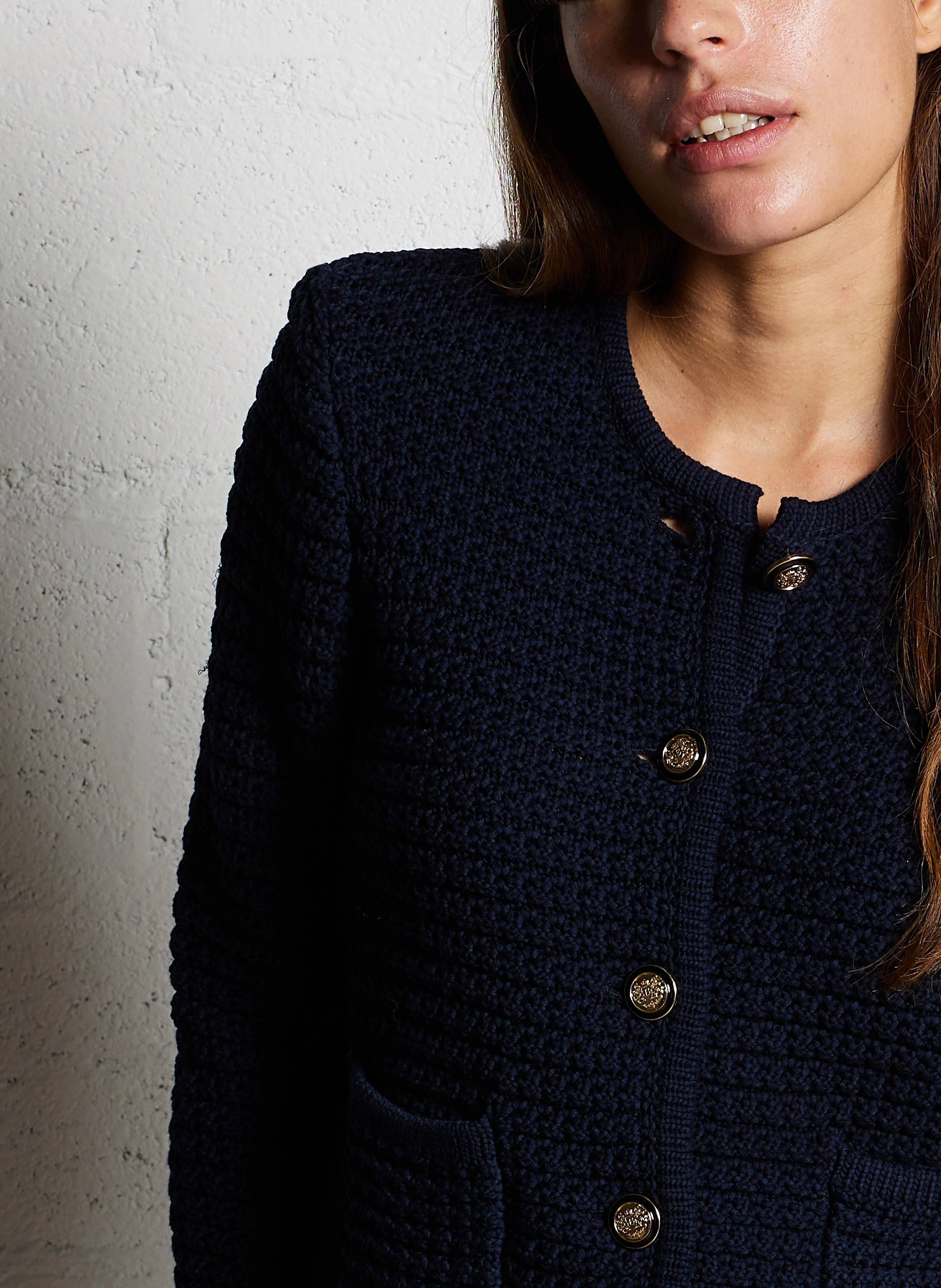 GASPARD - Gilet droit col rond en coton mélangé | Bleu