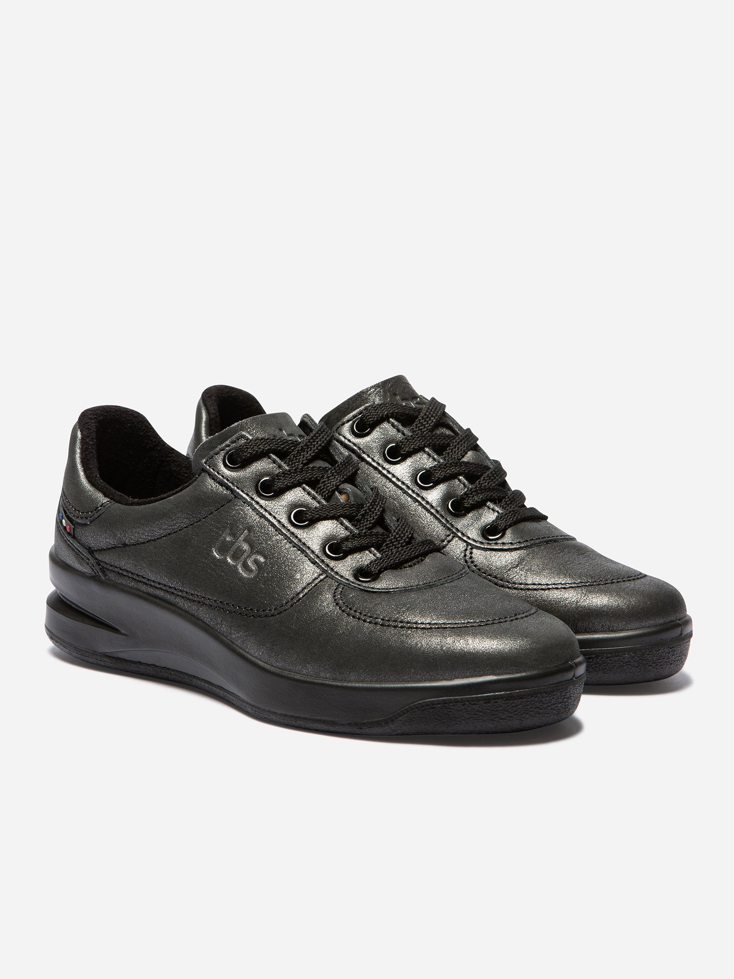 Baskets Femme Confort Dessus Cuir Noir Métallisé