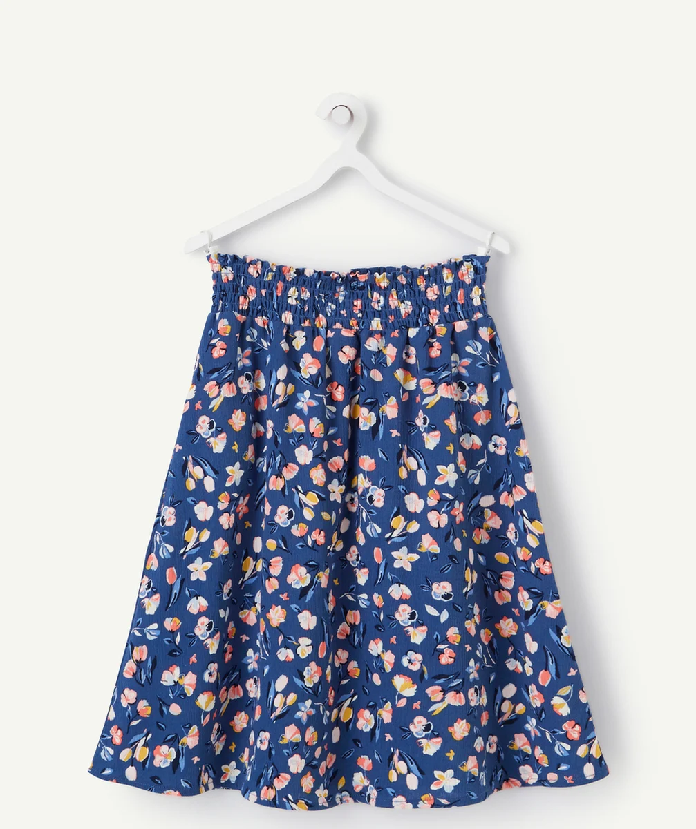 JUPE COUPE DROITE FILLE BLEUE EN COTON ET IMPRIMÉE FLEURIE