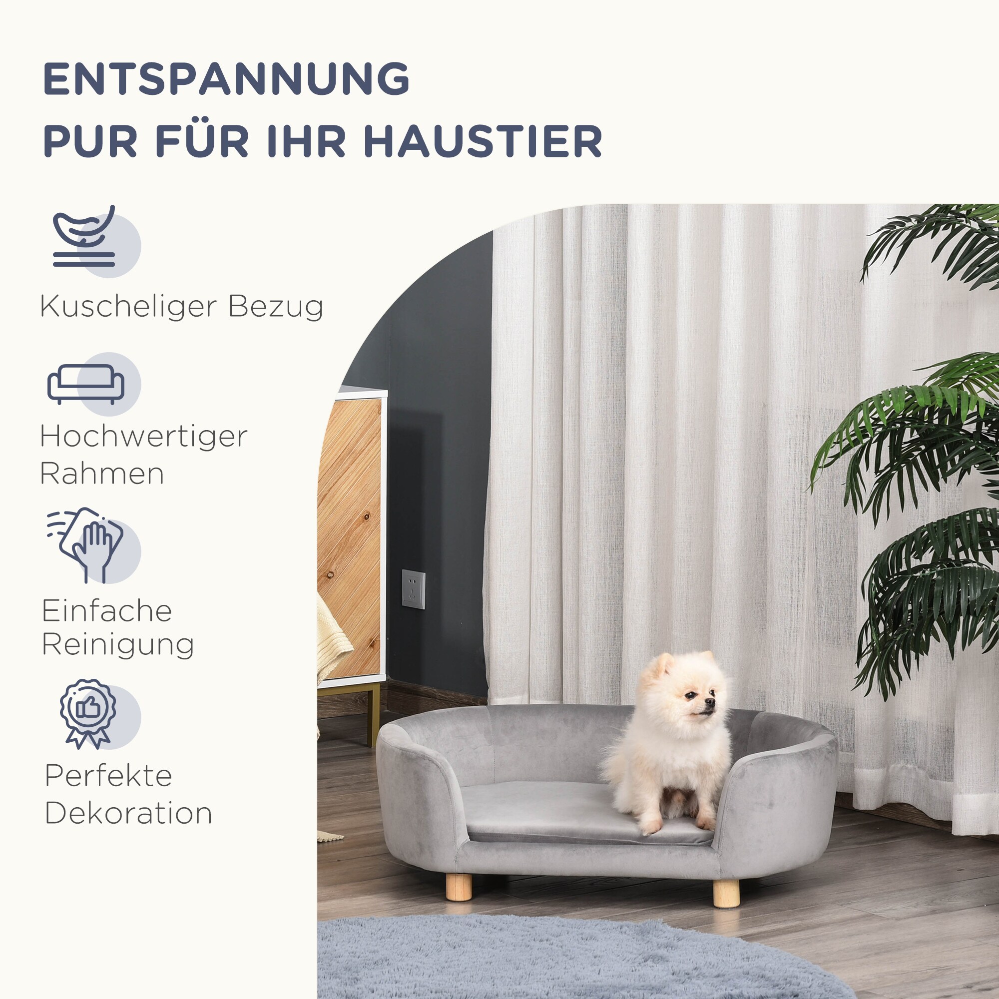 PawHut Haustiersofa für Hunde und Katzen hellgrau 86 x 55 x 33 cm