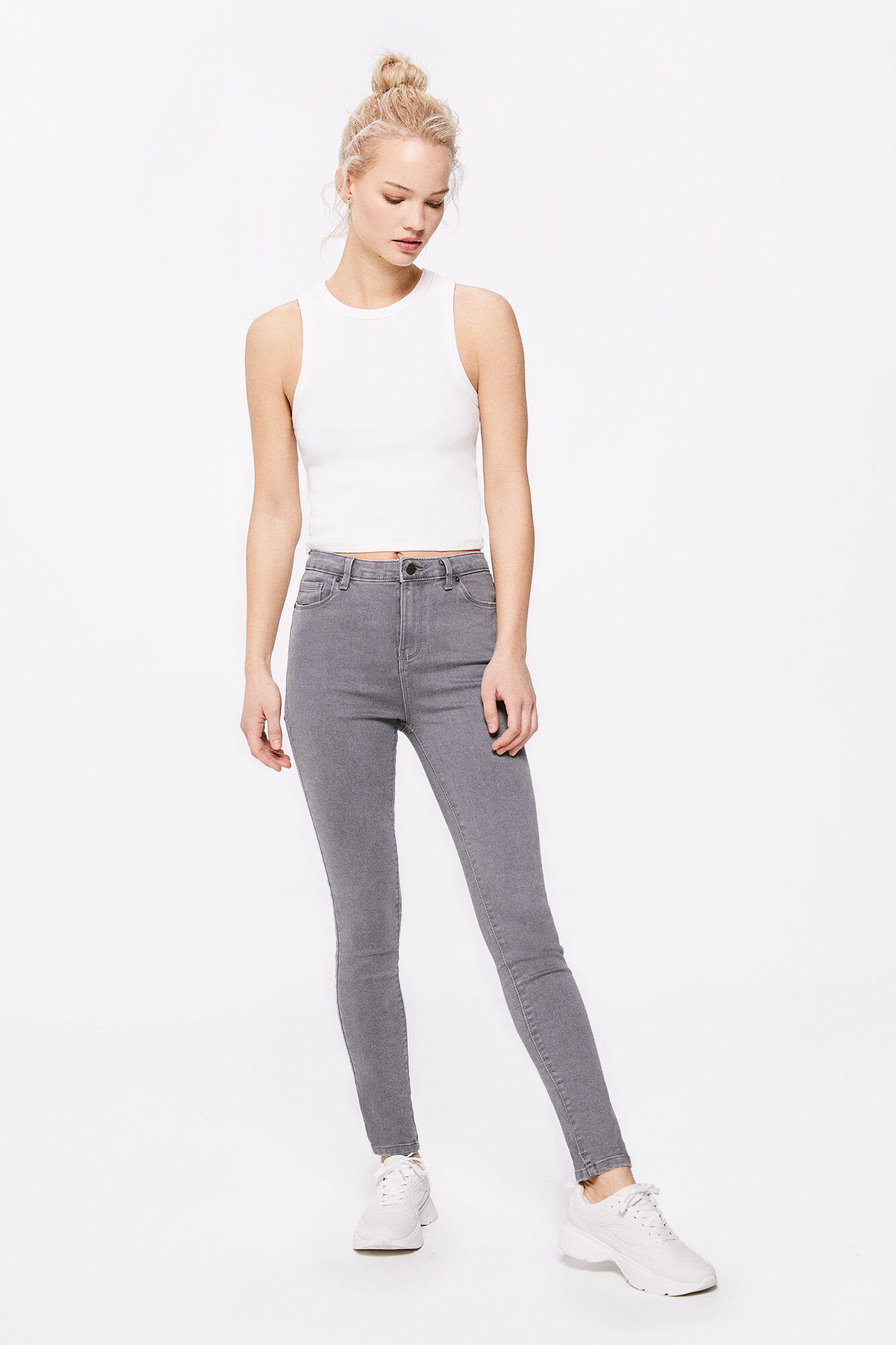 Calça jeans jegging com lavagem sustentável - Cinza escuro