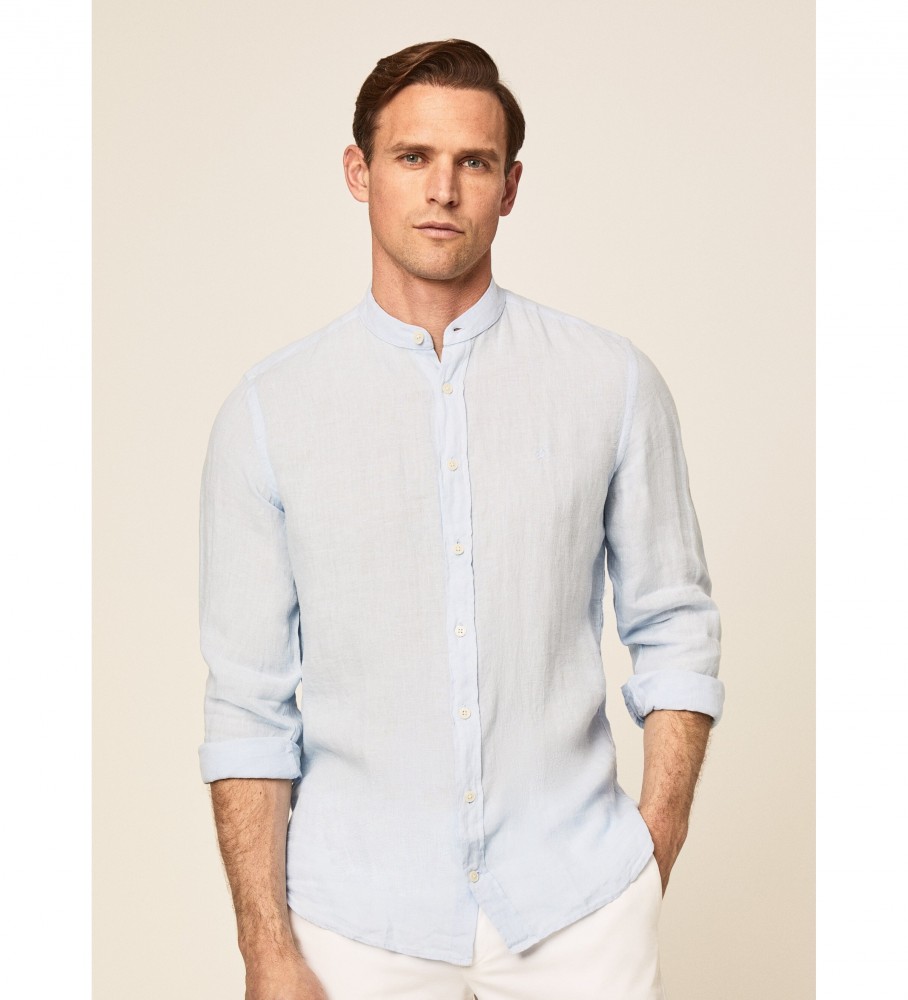 Camisa Hackett P Fit Slim de Linho Azul