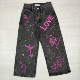 Neon Heart Paint Jeans - Zwart