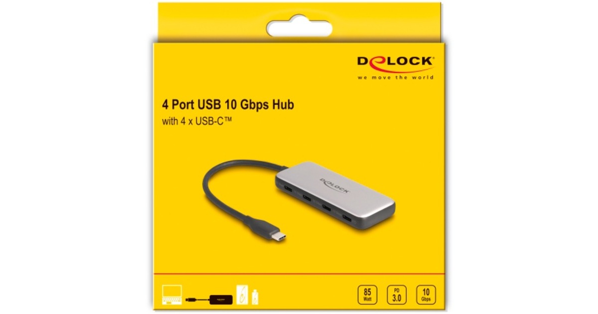 DeLOCK4-Port USB-C + PD 85 Watt usb-hub  (Grijs)