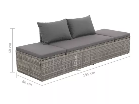 Lit de jardin Gris 195x60 cm Résine tressée