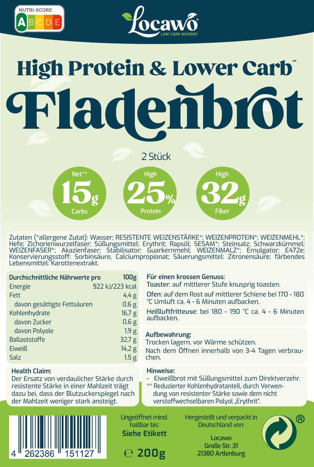 Locawo High Protein & Low Carb Fladenbrot