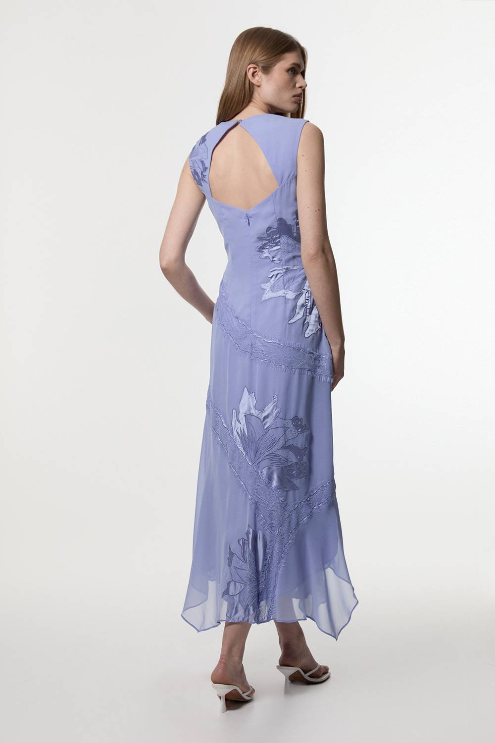 KarenMillen Robe maxi tissée en georgette sans manches avec appliqué et dentelle pour grande taille