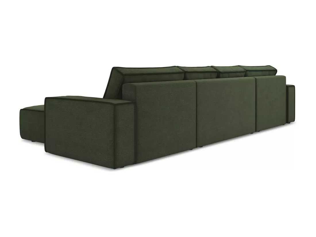 Canapé d'angle panoramique convertible en tissu texturé - olive - KIMO