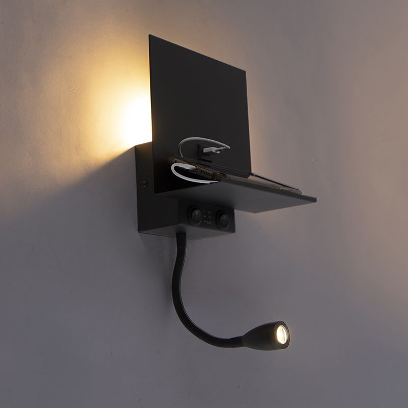 Moderne wandlamp zwart met USB en flexarm - Flero