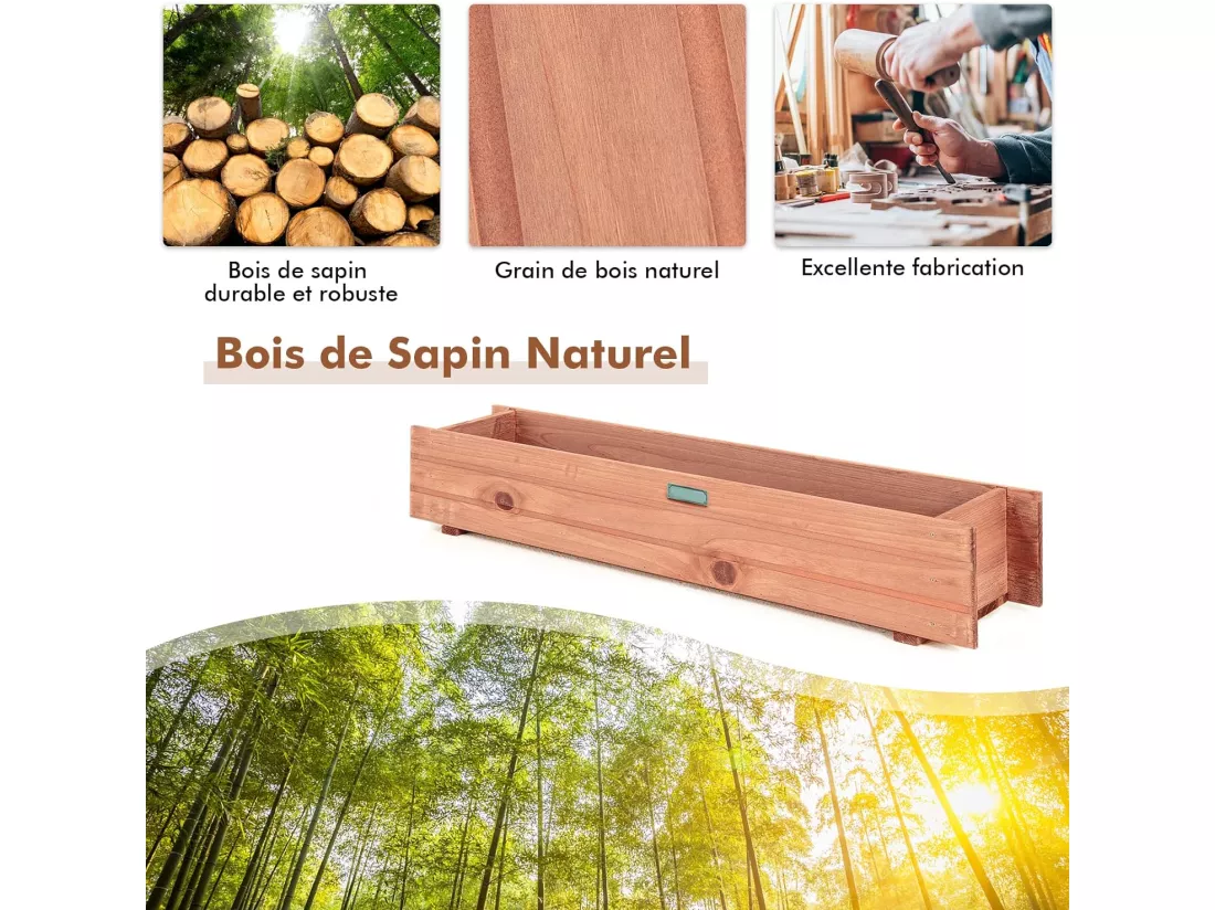 Jardinière Rectangulaire en Bois de SaBois, Lit de Jardin Surélevé Imperméable pour Culture Fruits Légumes, pour Jardin Patio Balcon, 90 x 18 x 15 cm