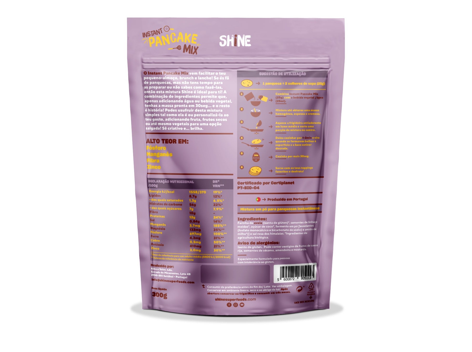 MIX PANQUECA INSTANTÂNEA SHINE SIMPLES BIO 300G