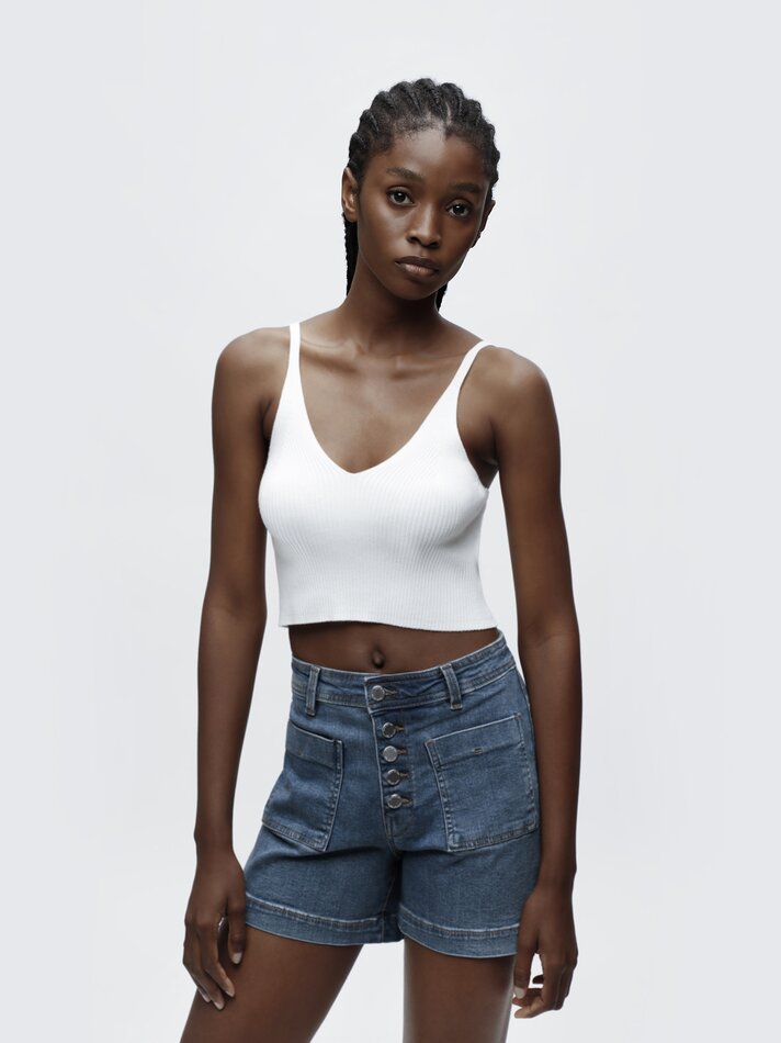 Calções jeans com botões - Azul escuro