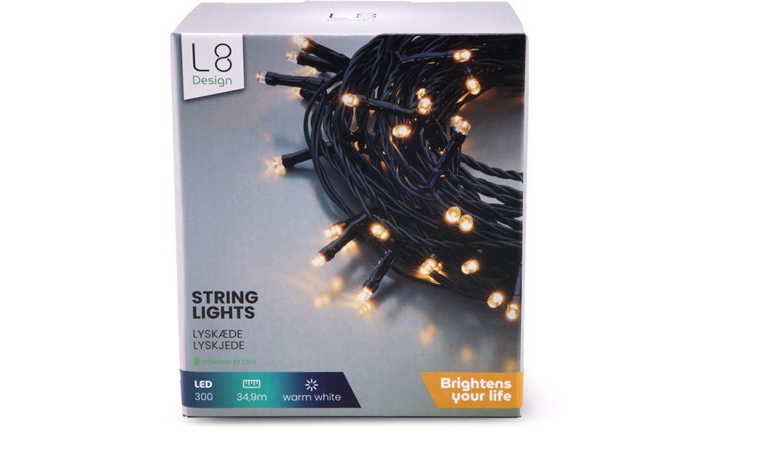 Lyskæde 300 LED, 30m med 220V, ude/inde