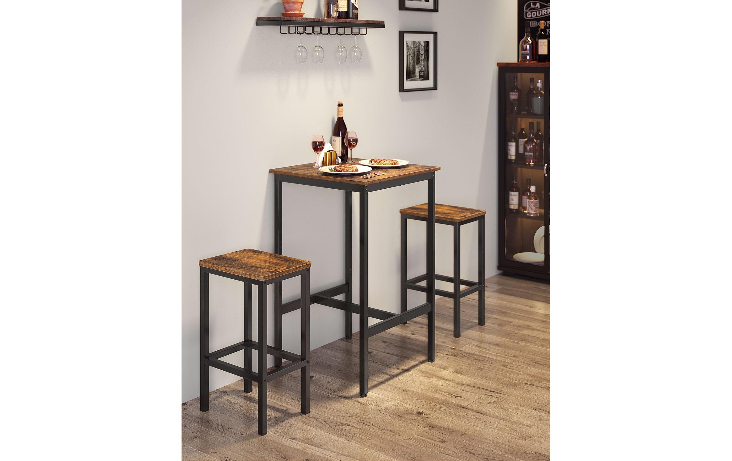 Bar-Tisch-Set, Vintagebraun / Schwarz<br>Bartisch mit zwei Hocker